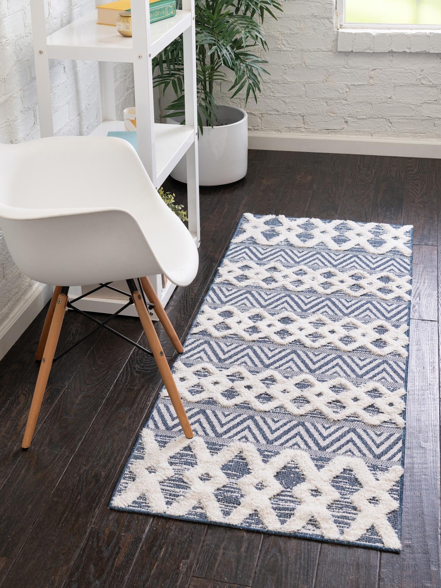 Navy Blue 2' 7 x 12' Sabrina Soto Casa Runner Area Rug 100% Cotton Geometric Pattern All Natural Material Eco Friendly Carpet for Sale at Rug Engine