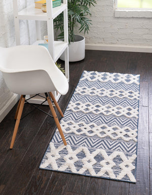 Navy Blue 2' 3 x 8' Sabrina Soto Casa Runner Area Rug 100% Cotton Geometric Pattern All Natural Material Eco Friendly Carpet for Sale at Rug Engine