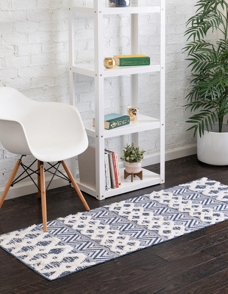 Navy Blue 2' 3 x 6' Sabrina Soto Casa Runner Area Rug 100% Cotton Geometric Pattern All Natural Material Eco Friendly Carpet for Sale at Rug Engine
