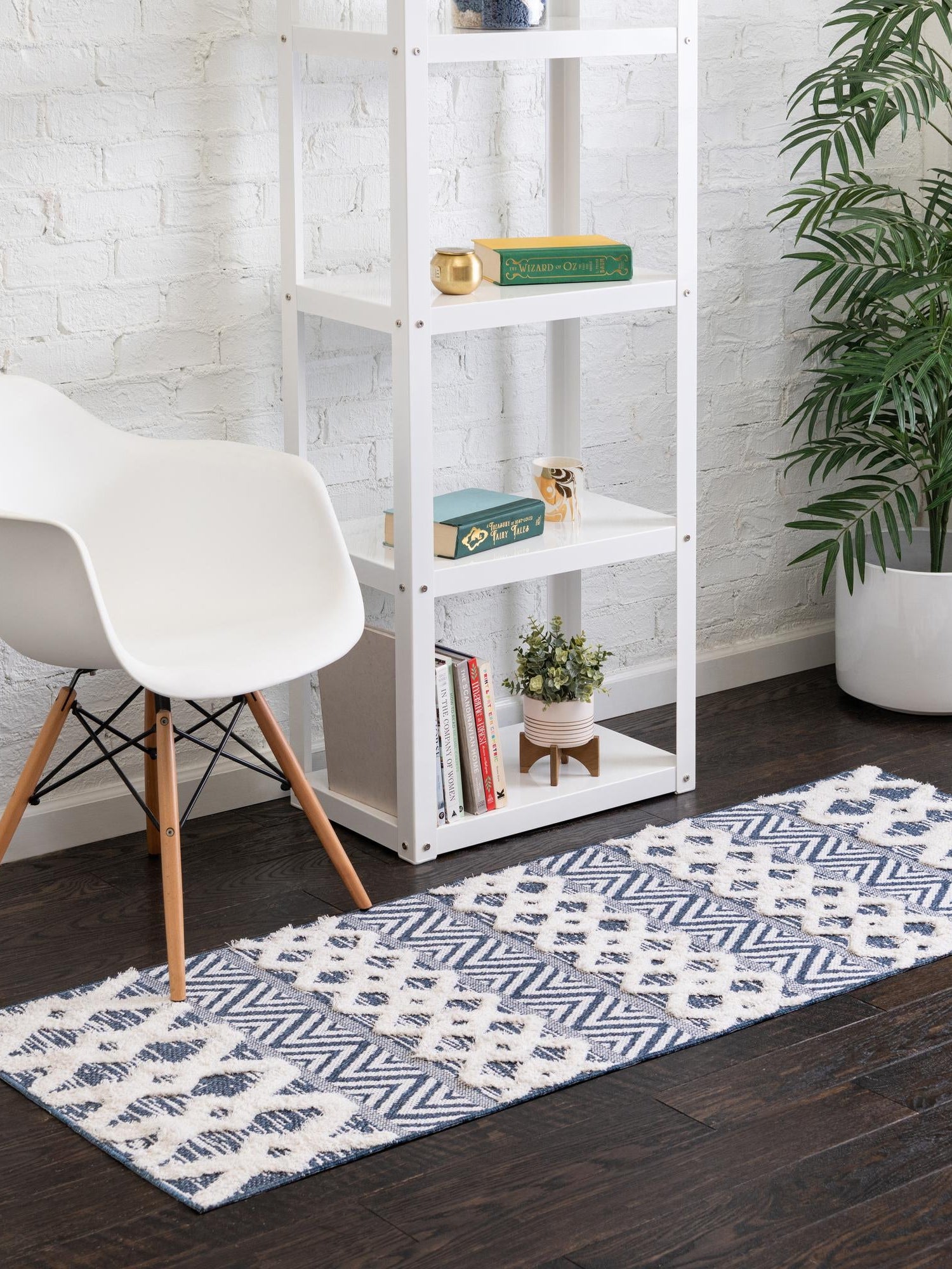 Navy Blue 2' 7 x 12' Sabrina Soto Casa Runner Area Rug 100% Cotton Geometric Pattern All Natural Material Eco Friendly Carpet for Sale at Rug Engine