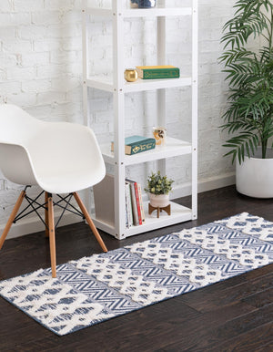 Navy Blue 2' 3 x 8' Sabrina Soto Casa Runner Area Rug 100% Cotton Geometric Pattern All Natural Material Eco Friendly Carpet for Sale at Rug Engine
