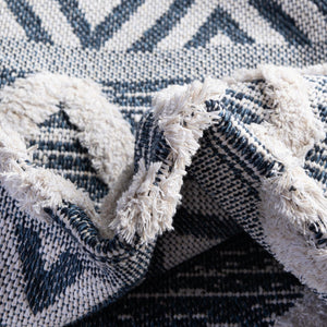Navy Blue 2' 7 x 12' Sabrina Soto Casa Runner Area Rug 100% Cotton Geometric Pattern All Natural Material Eco Friendly Carpet for Sale at Rug Engine
