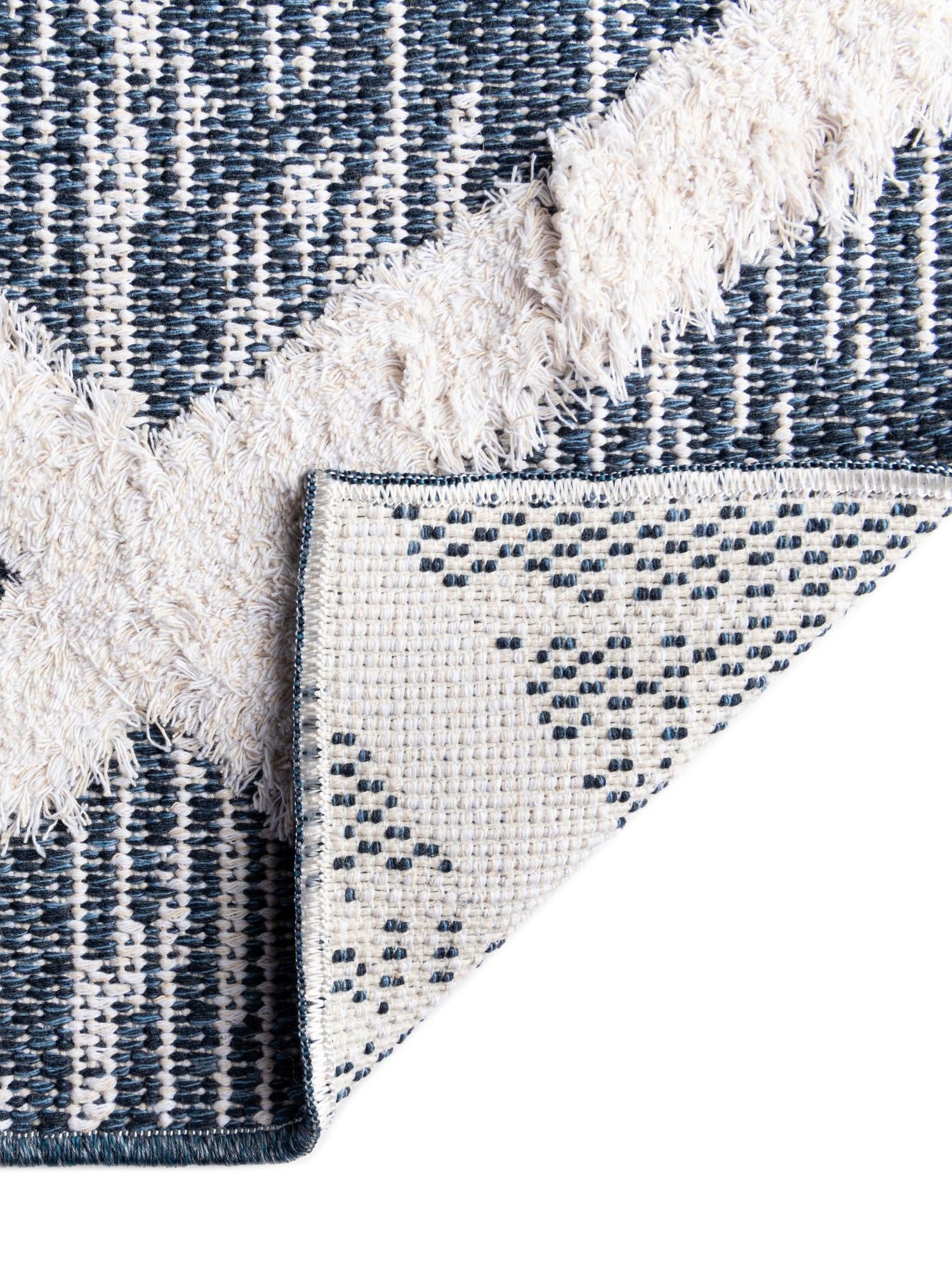 Navy Blue 2' 3 x 8' Sabrina Soto Casa Runner Area Rug 100% Cotton Geometric Pattern All Natural Material Eco Friendly Carpet for Sale at Rug Engine