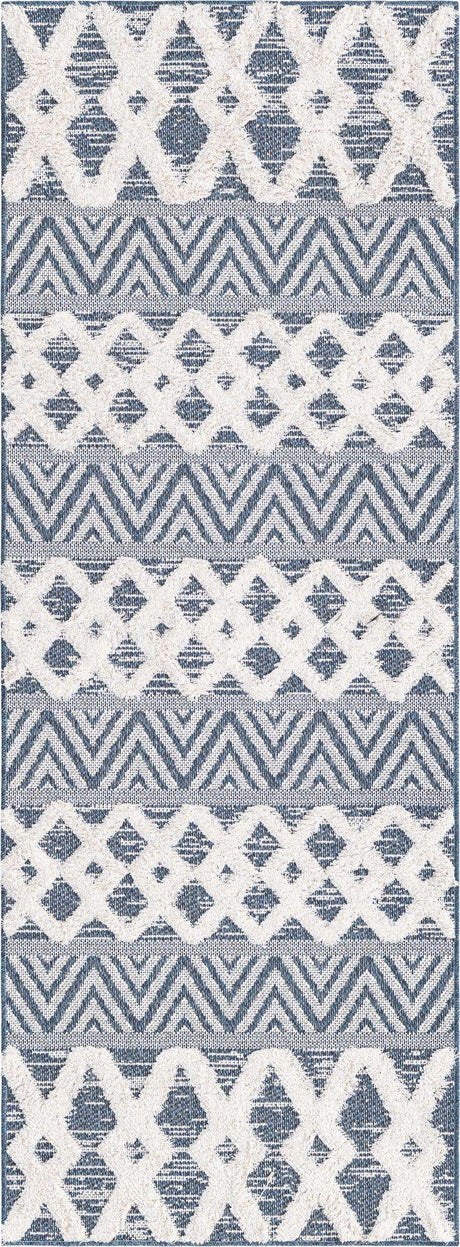 Navy Blue 2' 3 x 6' Sabrina Soto Casa Runner Area Rug 100% Cotton Geometric Pattern All Natural Material Eco Friendly Carpet for Sale at Rug Engine