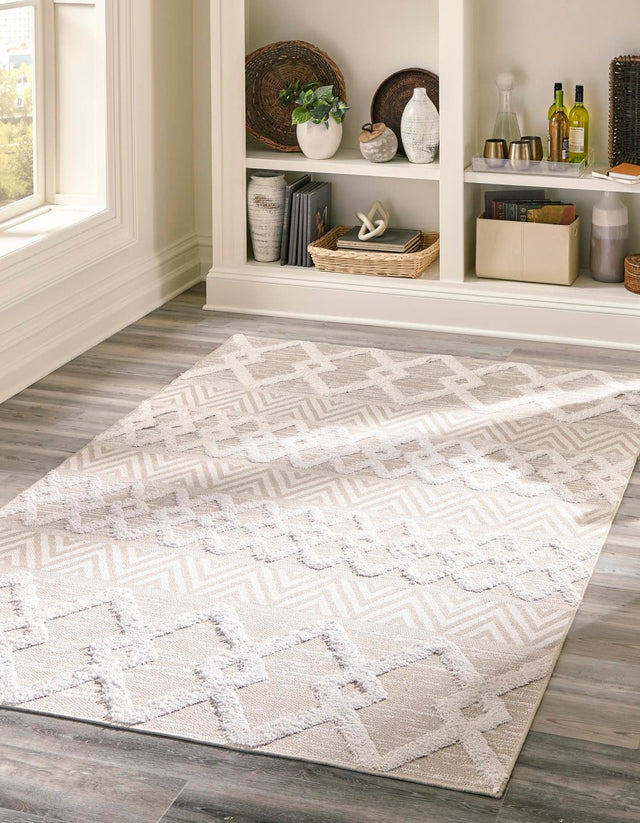 Beige 8' 3 x 10' Sabrina Soto Casa Rectangle Area Rug 100% Cotton Geometric Pattern All Natural Material Eco Friendly Carpet for Sale at Rug Engine