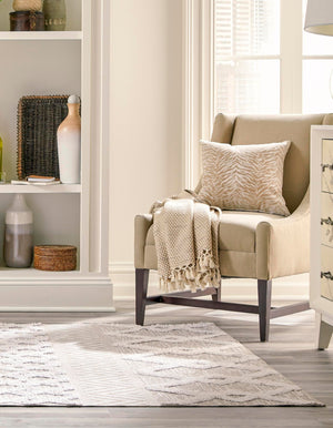 Beige 8' 3 x 10' Sabrina Soto Casa Rectangle Area Rug 100% Cotton Geometric Pattern All Natural Material Eco Friendly Carpet for Sale at Rug Engine