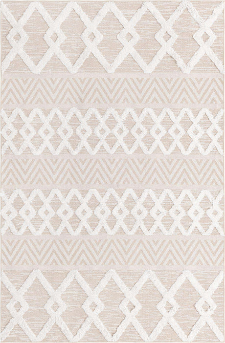 Beige 5' 3 x 8' Sabrina Soto Casa Rectangle Area Rug 100% Cotton Geometric Pattern All Natural Material Eco Friendly Carpet for Sale at Rug Engine