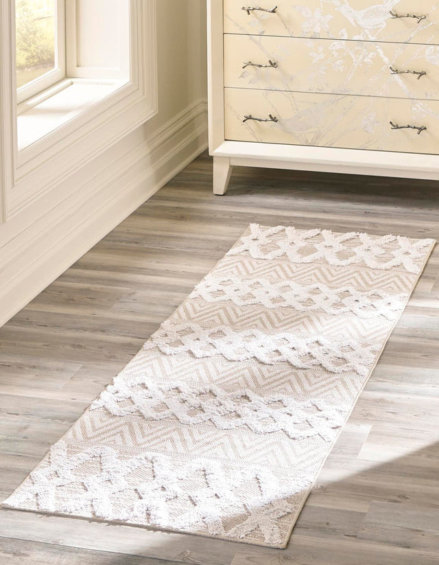 Beige 2' 3 x 6' Sabrina Soto Casa Runner Area Rug 100% Cotton Geometric Pattern All Natural Material Eco Friendly Carpet for Sale at Rug Engine