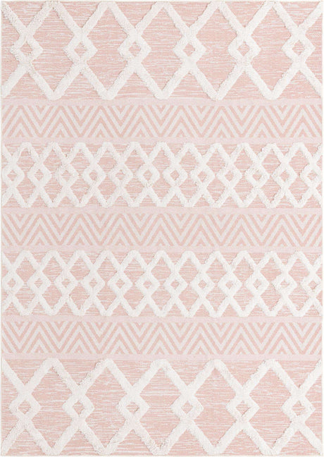 Pink 6' 4 x 9' Sabrina Soto Casa Rectangle Area Rug 100% Cotton Geometric Pattern All Natural Material Eco Friendly Carpet for Sale at Rug Engine