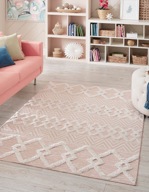 Pink 9' 10 x 12' Sabrina Soto Casa Rectangle Area Rug 100% Cotton Geometric Pattern All Natural Material Eco Friendly Carpet for Sale at Rug Engine