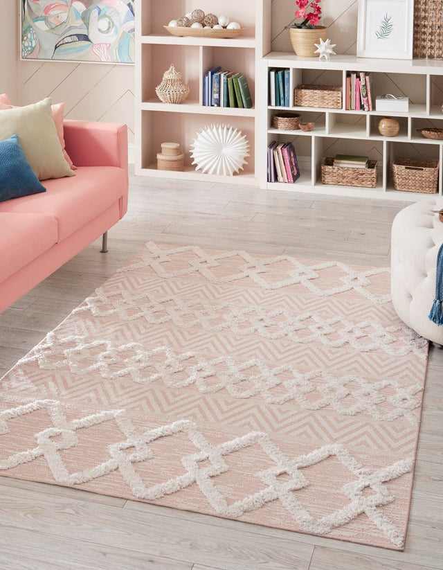 Pink 5' 3 x 8' Sabrina Soto Casa Rectangle Area Rug 100% Cotton Geometric Pattern All Natural Material Eco Friendly Carpet for Sale at Rug Engine