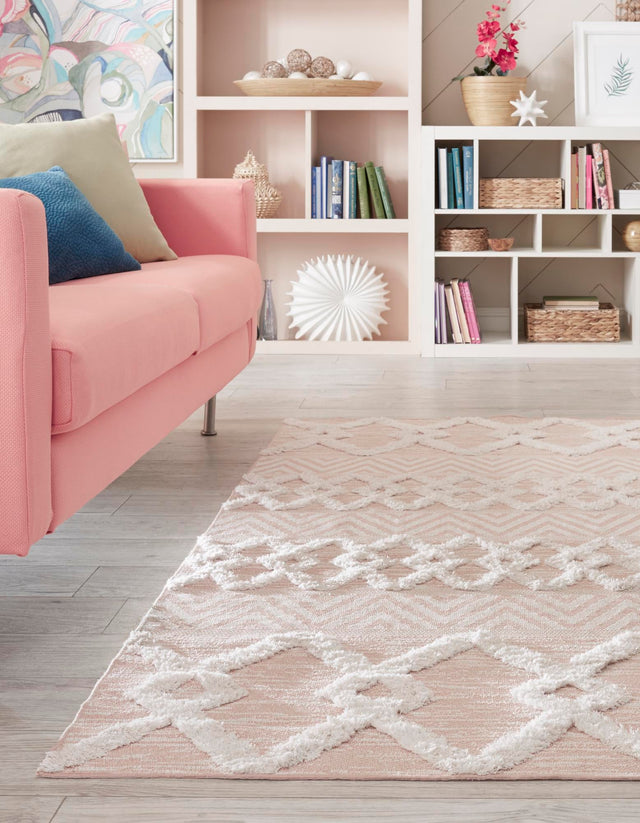 Pink 2' 3 x 3' Sabrina Soto Casa Rectangle Area Rug 100% Cotton Geometric Pattern All Natural Material Eco Friendly Carpet for Sale at Rug Engine