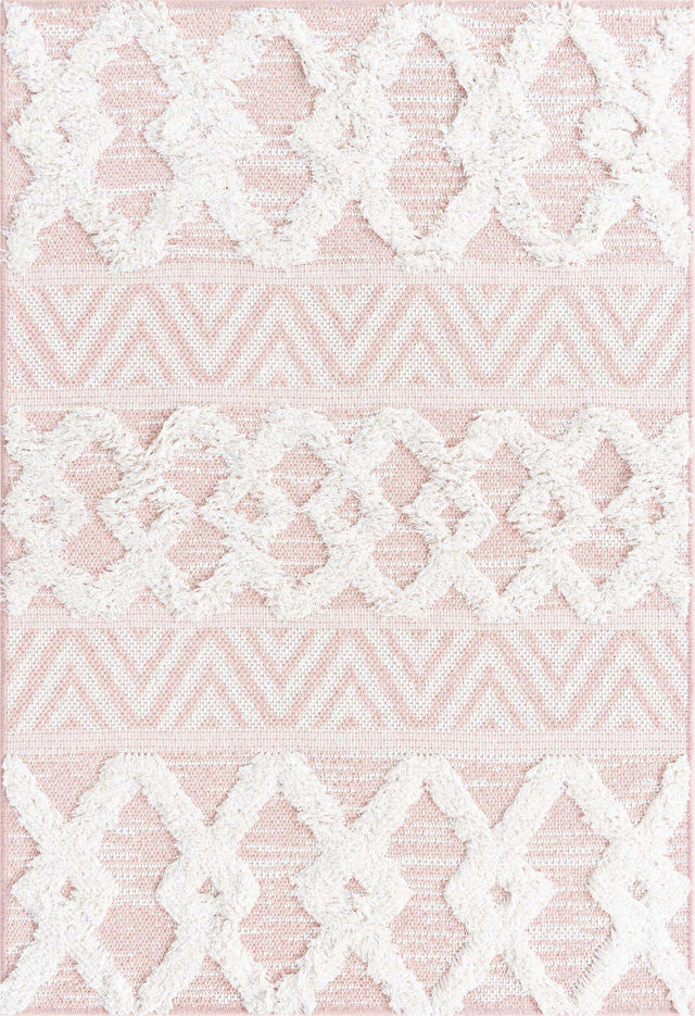 Pink 2' 3 x 3' Sabrina Soto Casa Rectangle Area Rug 100% Cotton Geometric Pattern All Natural Material Eco Friendly Carpet for Sale at Rug Engine
