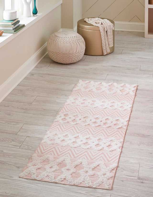 Pink 2' 3 x 6' Sabrina Soto Casa Runner Area Rug 100% Cotton Geometric Pattern All Natural Material Eco Friendly Carpet for Sale at Rug Engine