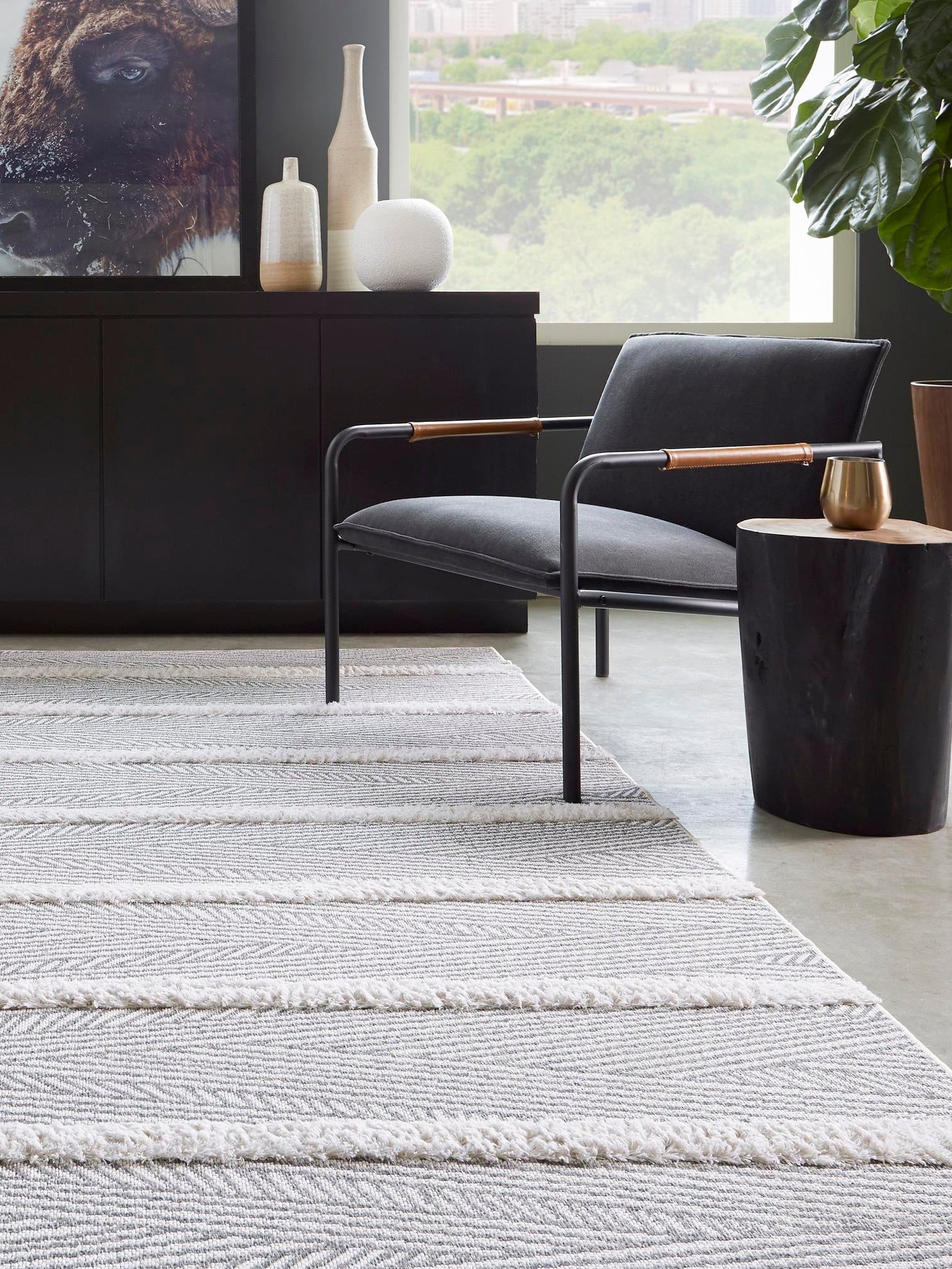 Anthracite Gray 2' 3 x 3' Sabrina Soto Casa Rectangle Area Rug 100% Cotton Geometric Pattern All Natural Material Eco Friendly Carpet for Sale at Rug Engine
