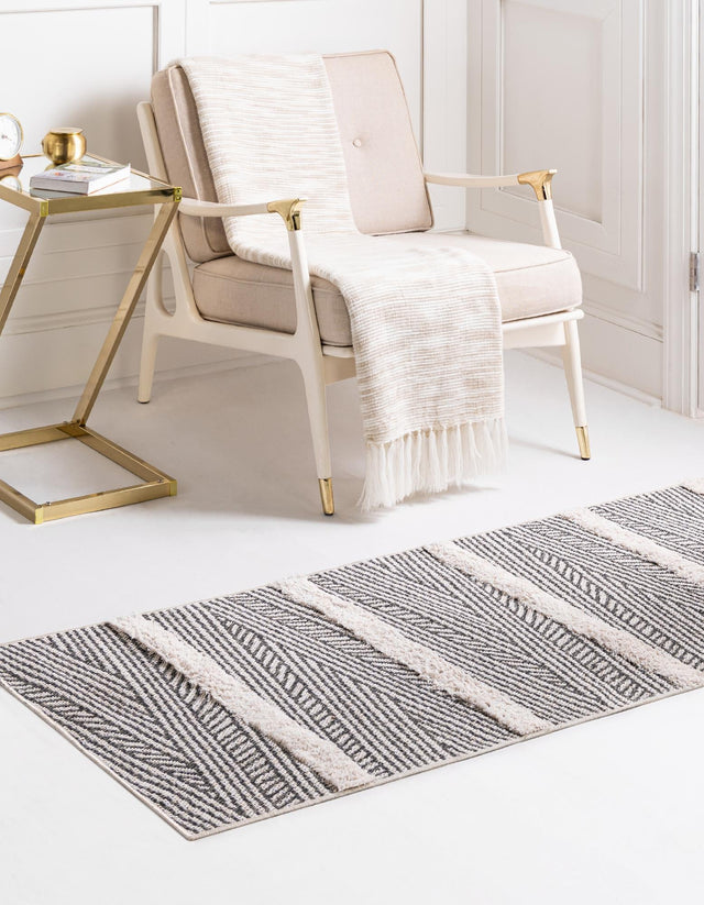 Anthracite Gray 2' 3 x 6' Sabrina Soto Casa Runner Area Rug 100% Cotton Geometric Pattern All Natural Material Eco Friendly Carpet for Sale at Rug Engine