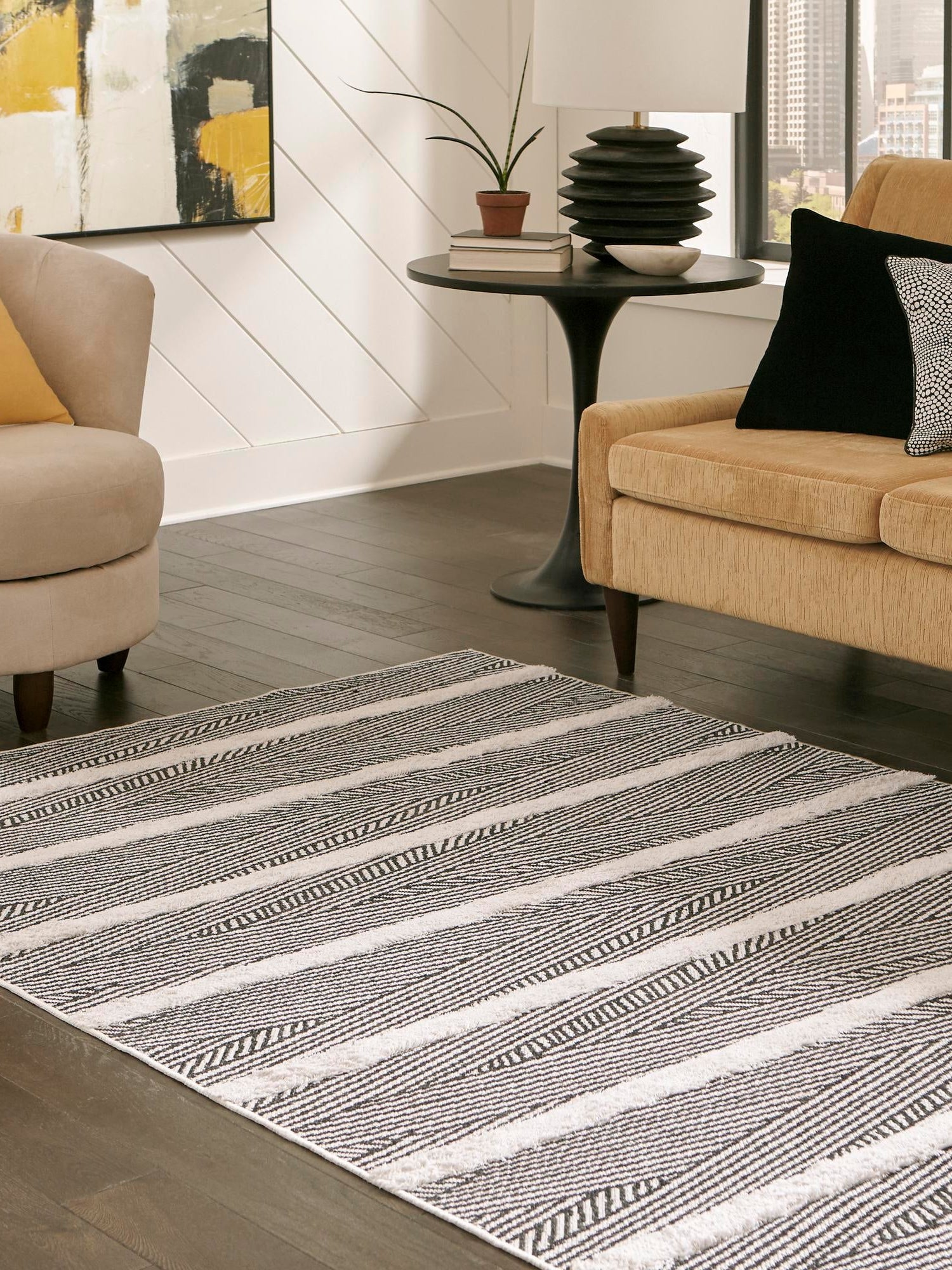 Black 8' 3 x 10' Sabrina Soto Casa Rectangle Area Rug 100% Cotton Geometric Pattern All Natural Material Eco Friendly Carpet for Sale at Rug Engine