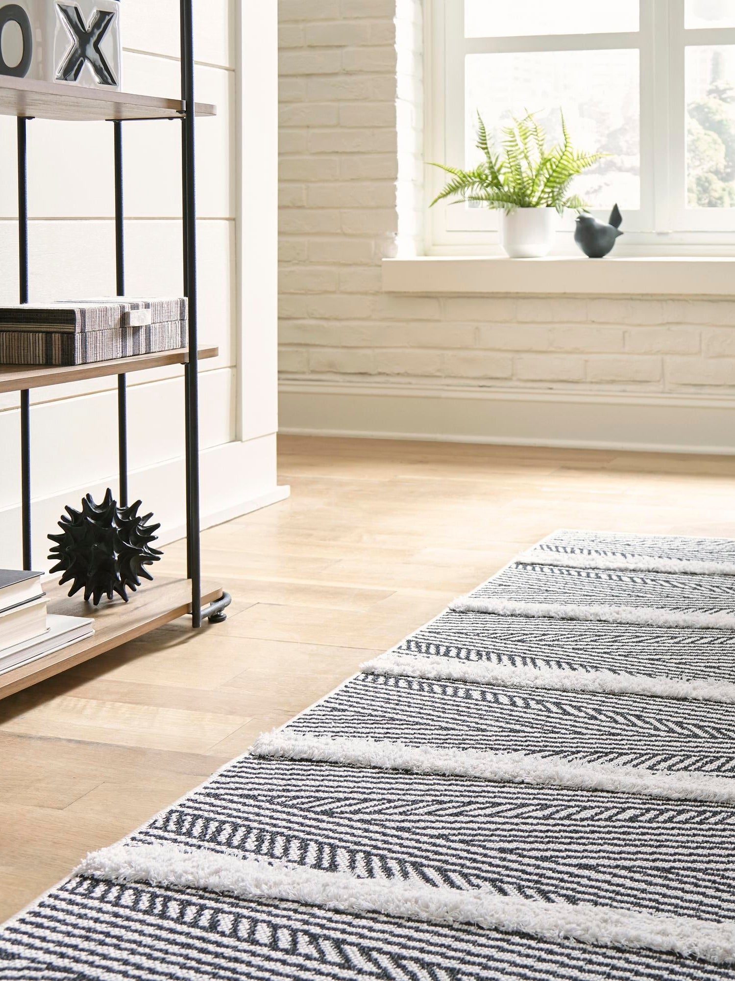 Black 2' 3 x 6' Sabrina Soto Casa Runner Area Rug 100% Cotton Geometric Pattern All Natural Material Eco Friendly Carpet for Sale at Rug Engine