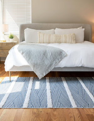 Navy Blue 8' 3 x 10' Sabrina Soto Casa Rectangle Area Rug 100% Cotton Geometric Pattern All Natural Material Eco Friendly Carpet for Sale at Rug Engine
