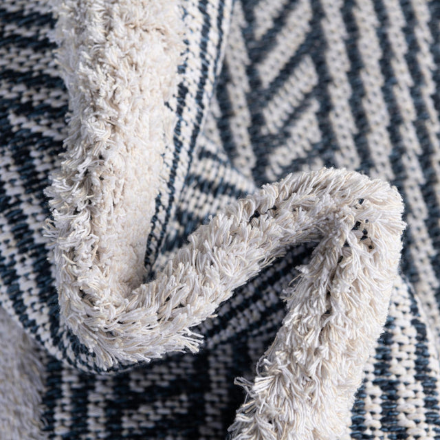 Navy Blue 2' 3 x 3' Sabrina Soto Casa Rectangle Area Rug 100% Cotton Geometric Pattern All Natural Material Eco Friendly Carpet for Sale at Rug Engine