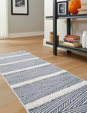 Navy Blue 2' 7 x 12' Sabrina Soto Casa Runner Area Rug 100% Cotton Geometric Pattern All Natural Material Eco Friendly Carpet for Sale at Rug Engine
