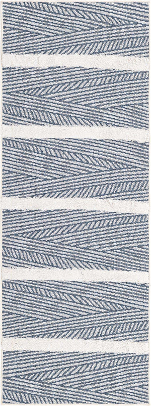 Navy Blue 2' 3 x 6' Sabrina Soto Casa Runner Area Rug 100% Cotton Geometric Pattern All Natural Material Eco Friendly Carpet for Sale at Rug Engine
