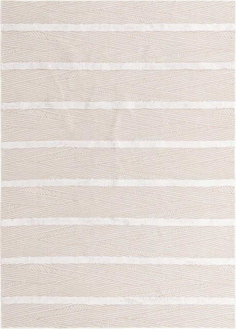 Beige 6' 4 x 9' Sabrina Soto Casa Rectangle Area Rug 100% Cotton Geometric Pattern All Natural Material Eco Friendly Carpet for Sale at Rug Engine