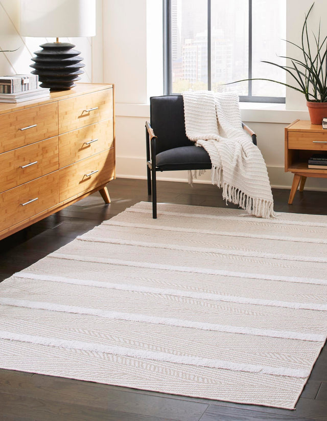 Beige 4' 5 x 6' Sabrina Soto Casa Rectangle Area Rug 100% Cotton Geometric Pattern All Natural Material Eco Friendly Carpet for Sale at Rug Engine