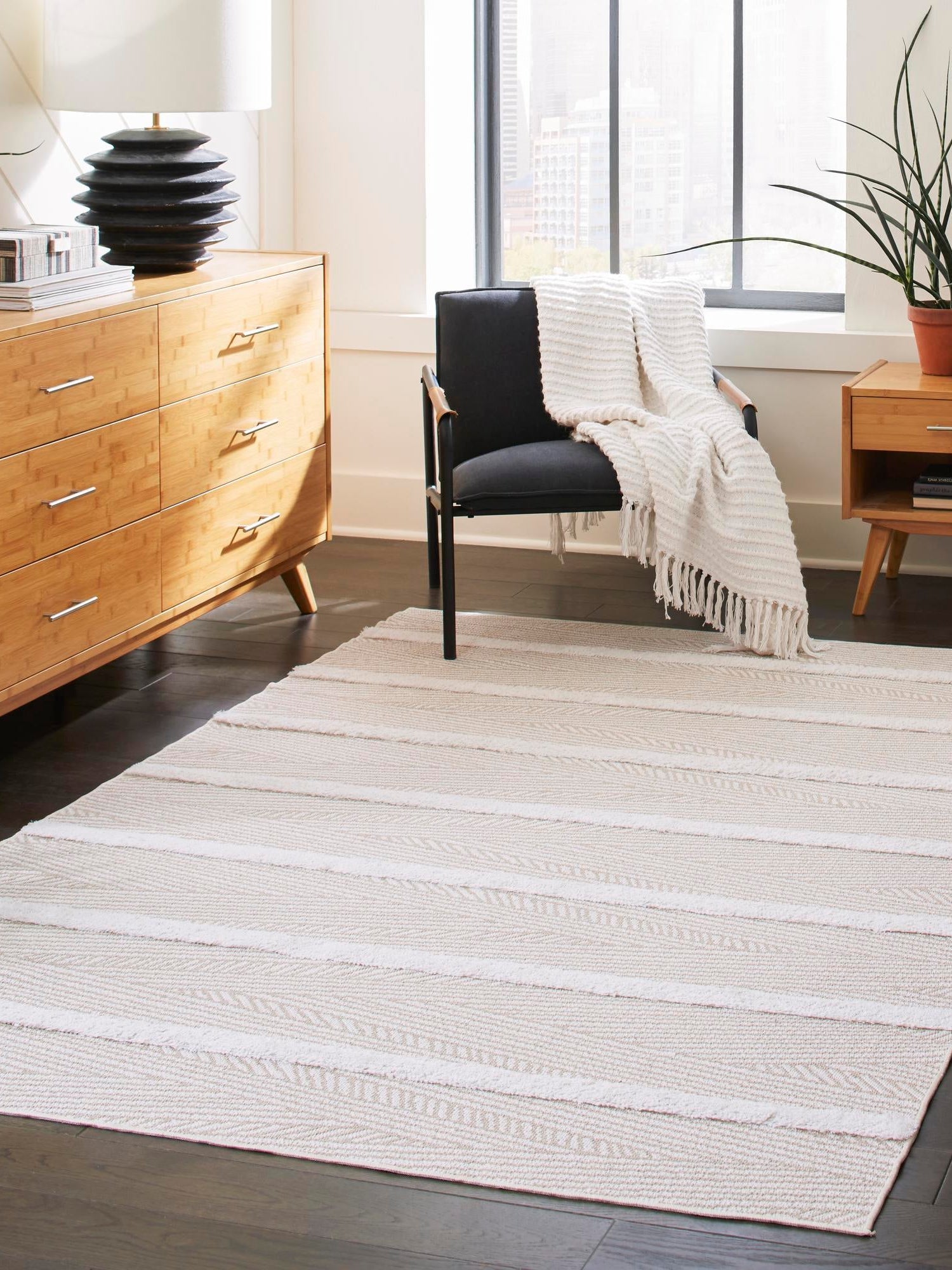 Beige 2' 3 x 3' Sabrina Soto Casa Rectangle Area Rug 100% Cotton Geometric Pattern All Natural Material Eco Friendly Carpet for Sale at Rug Engine