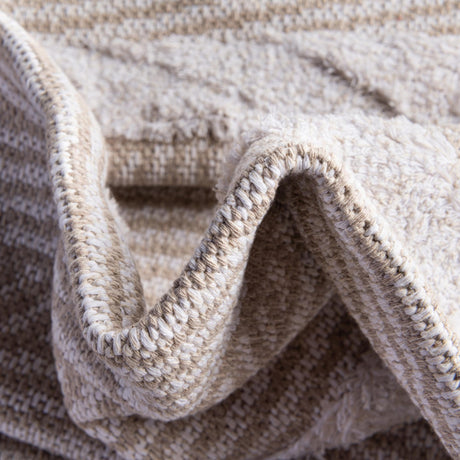 Beige 9' 10 x 12' Sabrina Soto Casa Rectangle Area Rug 100% Cotton Geometric Pattern All Natural Material Eco Friendly Carpet for Sale at Rug Engine