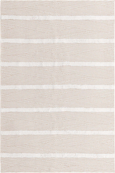 Beige 5' 3 x 8' Sabrina Soto Casa Rectangle Area Rug 100% Cotton Geometric Pattern All Natural Material Eco Friendly Carpet for Sale at Rug Engine
