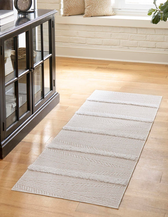 Beige 2' 7 x 12' Sabrina Soto Casa Runner Area Rug 100% Cotton Geometric Pattern All Natural Material Eco Friendly Carpet for Sale at Rug Engine