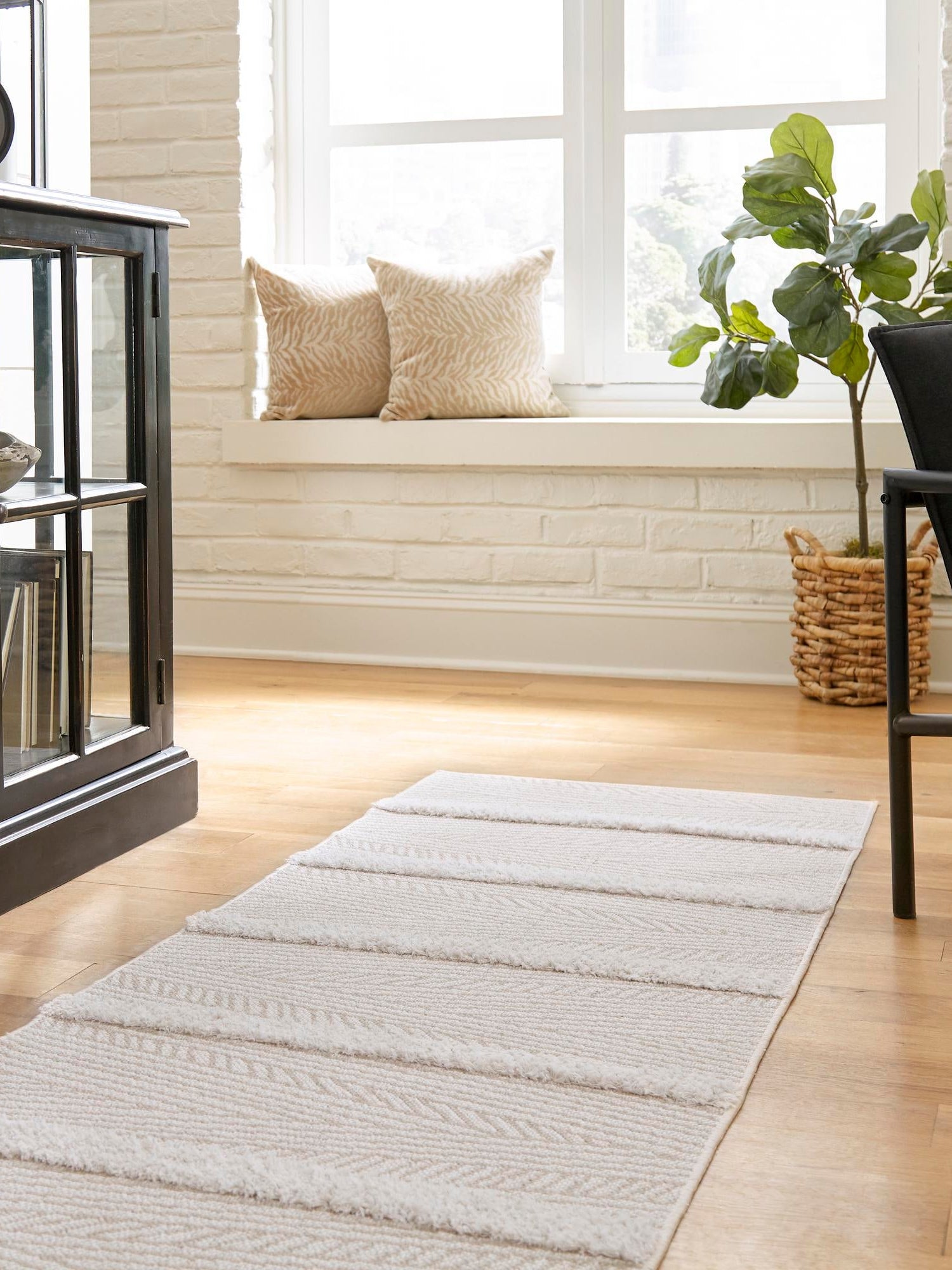 Beige 2' 7 x 12' Sabrina Soto Casa Runner Area Rug 100% Cotton Geometric Pattern All Natural Material Eco Friendly Carpet for Sale at Rug Engine