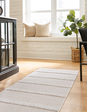 Beige 2' 7 x 12' Sabrina Soto Casa Runner Area Rug 100% Cotton Geometric Pattern All Natural Material Eco Friendly Carpet for Sale at Rug Engine
