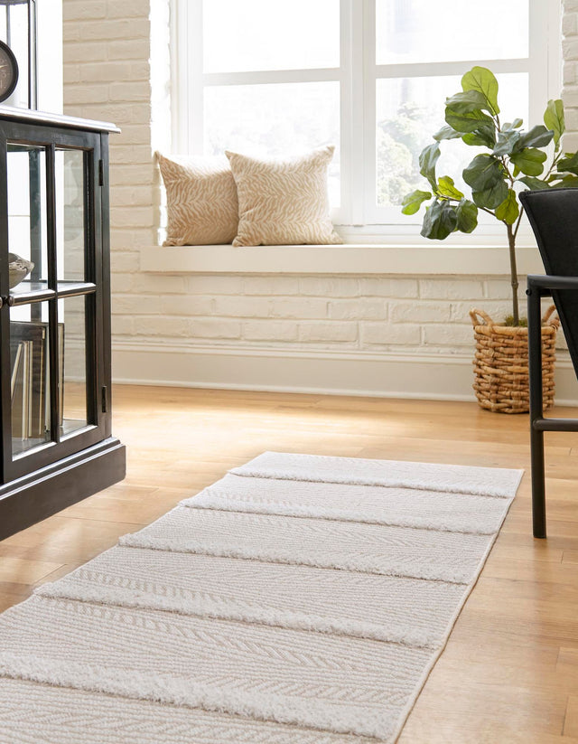 Beige 2' 7 x 12' Sabrina Soto Casa Runner Area Rug 100% Cotton Geometric Pattern All Natural Material Eco Friendly Carpet for Sale at Rug Engine