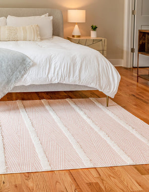 Pink 5' 3 x 8' Sabrina Soto Casa Rectangle Area Rug 100% Cotton Geometric Pattern All Natural Material Eco Friendly Carpet for Sale at Rug Engine