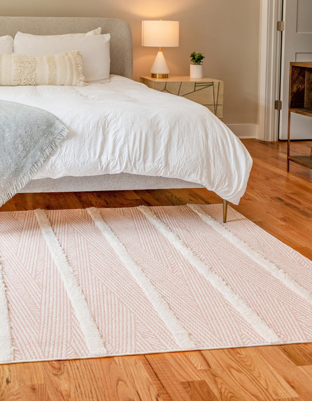 Pink 5' 3 x 8' Sabrina Soto Casa Rectangle Area Rug 100% Cotton Geometric Pattern All Natural Material Eco Friendly Carpet for Sale at Rug Engine