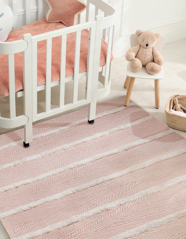 Pink 5' 3 x 8' Sabrina Soto Casa Rectangle Area Rug 100% Cotton Geometric Pattern All Natural Material Eco Friendly Carpet for Sale at Rug Engine
