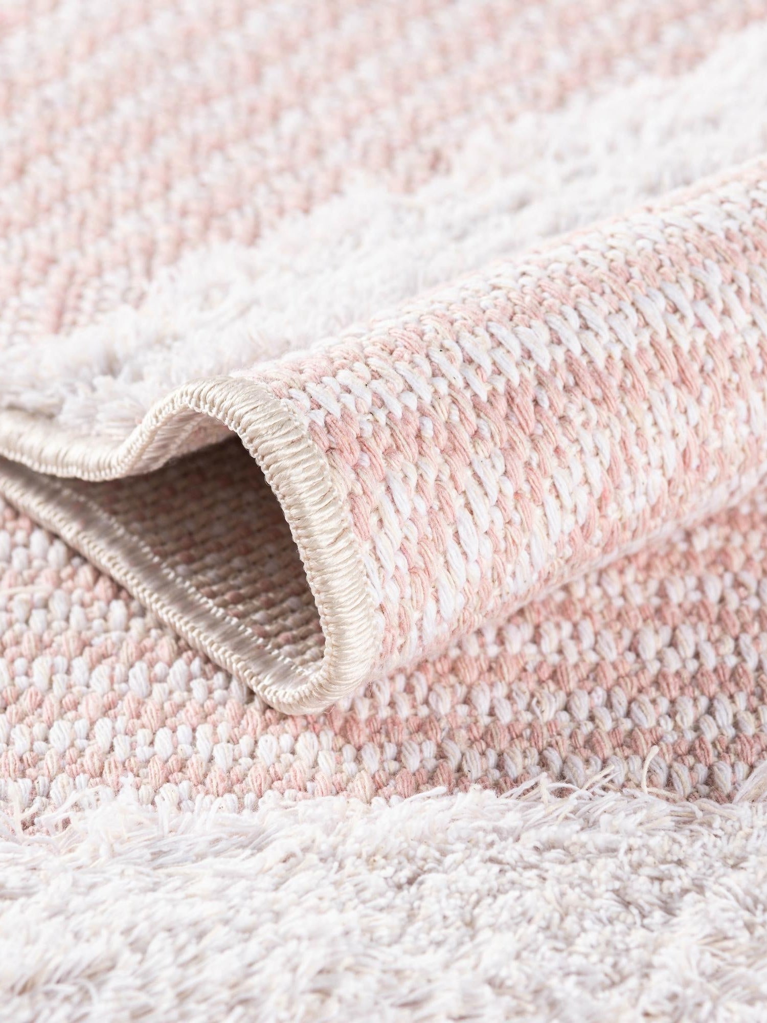 Pink 6' 4 x 9' Sabrina Soto Casa Rectangle Area Rug 100% Cotton Geometric Pattern All Natural Material Eco Friendly Carpet for Sale at Rug Engine