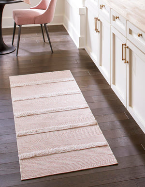 Pink 2' 7 x 12' Sabrina Soto Casa Runner Area Rug 100% Cotton Geometric Pattern All Natural Material Eco Friendly Carpet for Sale at Rug Engine