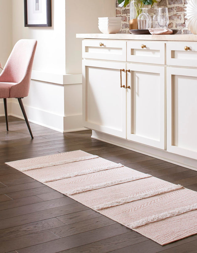 Pink 2' 7 x 12' Sabrina Soto Casa Runner Area Rug 100% Cotton Geometric Pattern All Natural Material Eco Friendly Carpet for Sale at Rug Engine