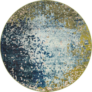 Blue 5' x 5' Estrella Round Area Rug 100% Polypropylene Non-Shedding Stain Resistant Carpet Colorful Modern Abstract Design Easy Clean for Home Decor for Sale at Rug Engine