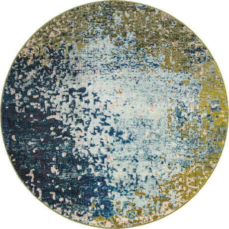 Blue 5' x 5' Estrella Round Area Rug 100% Polypropylene Non-Shedding Stain Resistant Carpet Colorful Modern Abstract Design Easy Clean for Home Decor for Sale at Rug Engine