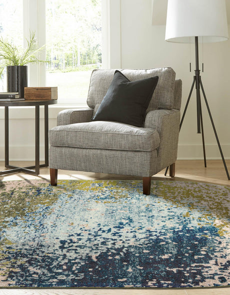 Blue 7' 11 x 10' Estrella Oval Area Rug 100% Polypropylene Non-Shedding Stain Resistant Carpet Colorful Modern Abstract Design Easy Clean for Home Decor for Sale at Rug Engine