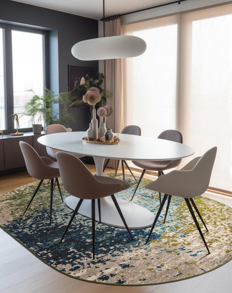 Blue 3' 3 x 5' 3 Estrella Oval Area Rug 100% Polypropylene Non-Shedding Stain Resistant Carpet Colorful Modern Abstract Design Easy Clean for Home Decor for Sale at Rug Engine