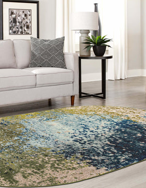 Blue 3' 3 x 5' 3 Estrella Oval Area Rug 100% Polypropylene Non-Shedding Stain Resistant Carpet Colorful Modern Abstract Design Easy Clean for Home Decor for Sale at Rug Engine