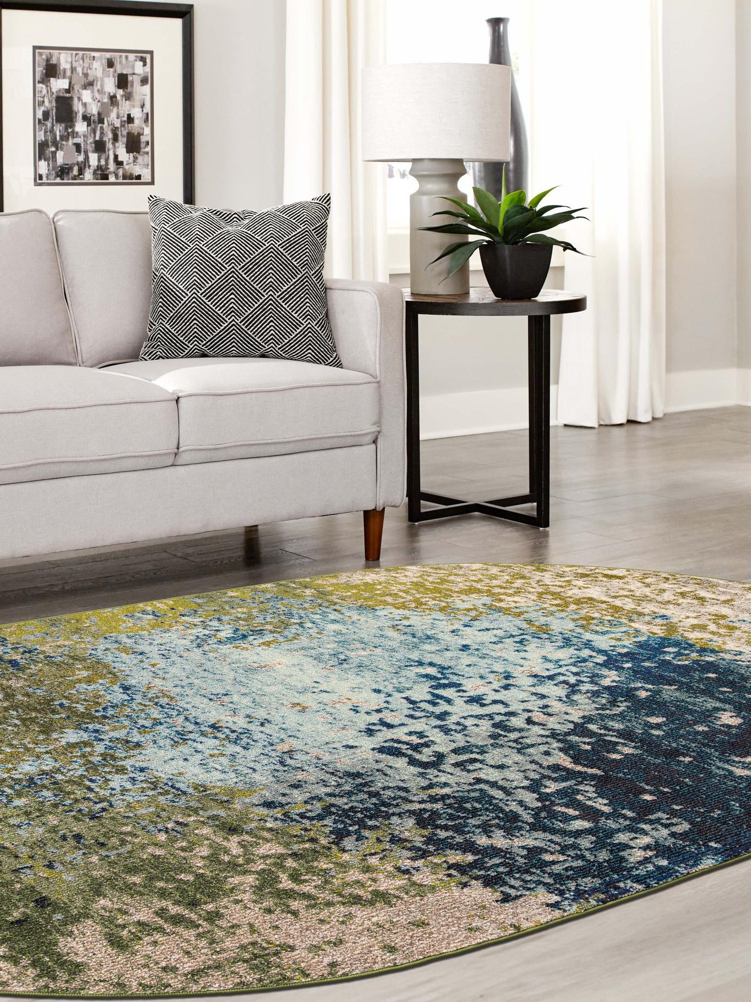 Blue 7' 11 x 10' Estrella Oval Area Rug 100% Polypropylene Non-Shedding Stain Resistant Carpet Colorful Modern Abstract Design Easy Clean for Home Decor for Sale at Rug Engine
