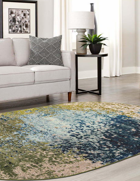 Blue 7' 11 x 10' Estrella Oval Area Rug 100% Polypropylene Non-Shedding Stain Resistant Carpet Colorful Modern Abstract Design Easy Clean for Home Decor for Sale at Rug Engine