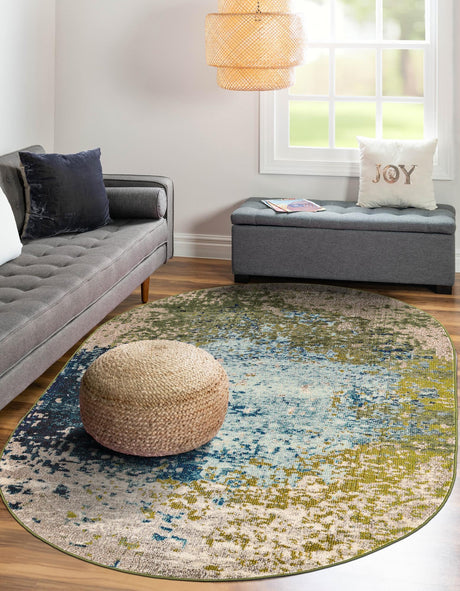 Blue 3' 3 x 5' 3 Estrella Oval Area Rug 100% Polypropylene Non-Shedding Stain Resistant Carpet Colorful Modern Abstract Design Easy Clean for Home Decor for Sale at Rug Engine