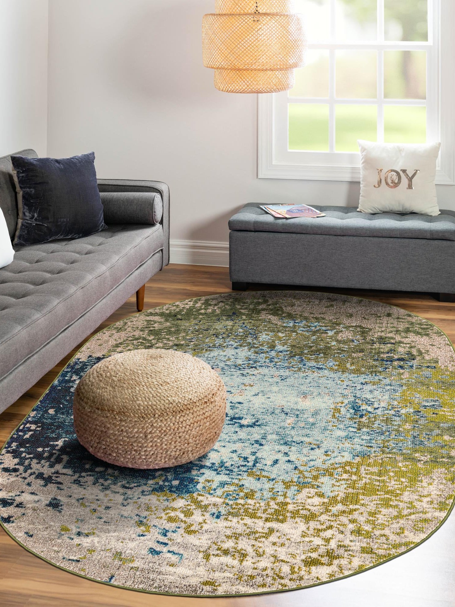 Blue 5' x 8' Estrella Oval Area Rug 100% Polypropylene Non-Shedding Stain Resistant Carpet Colorful Modern Abstract Design Easy Clean for Home Decor for Sale at Rug Engine